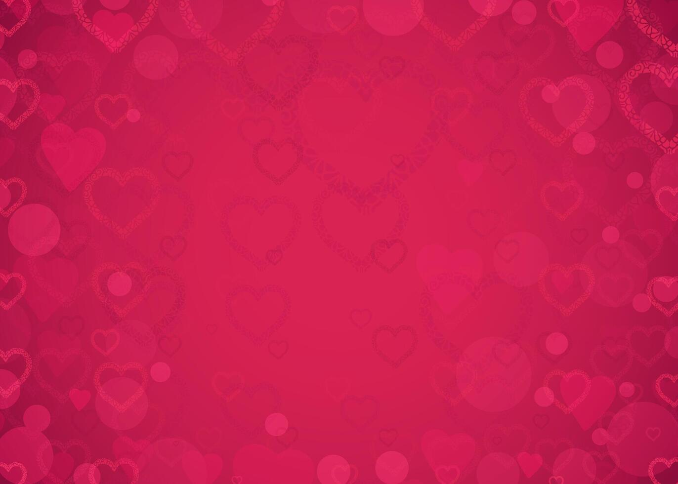 Abstract bokeh background with pink and red hearts. Romantic illustration for Valentine Day, wedding decoration with hearts. Defocused love backdrop vector