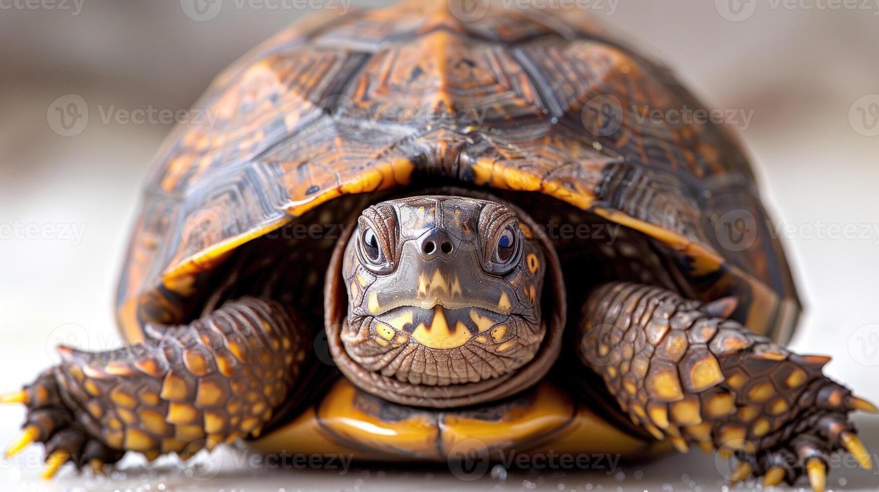 Close-up of Eastern Box Turtle with extended head, legs, intricate shell photo