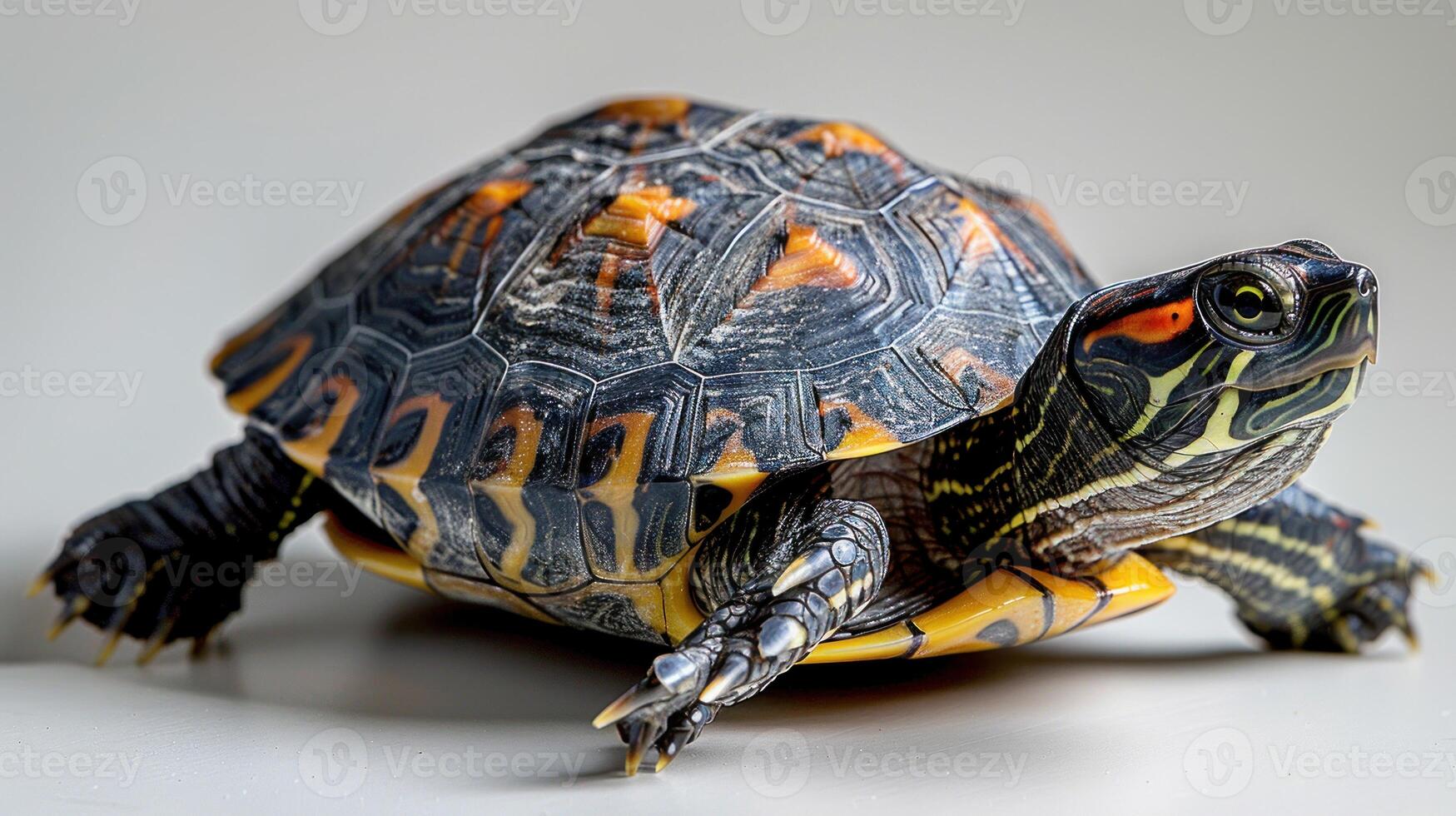A close-up shot of a turtle with a patterned shell photo