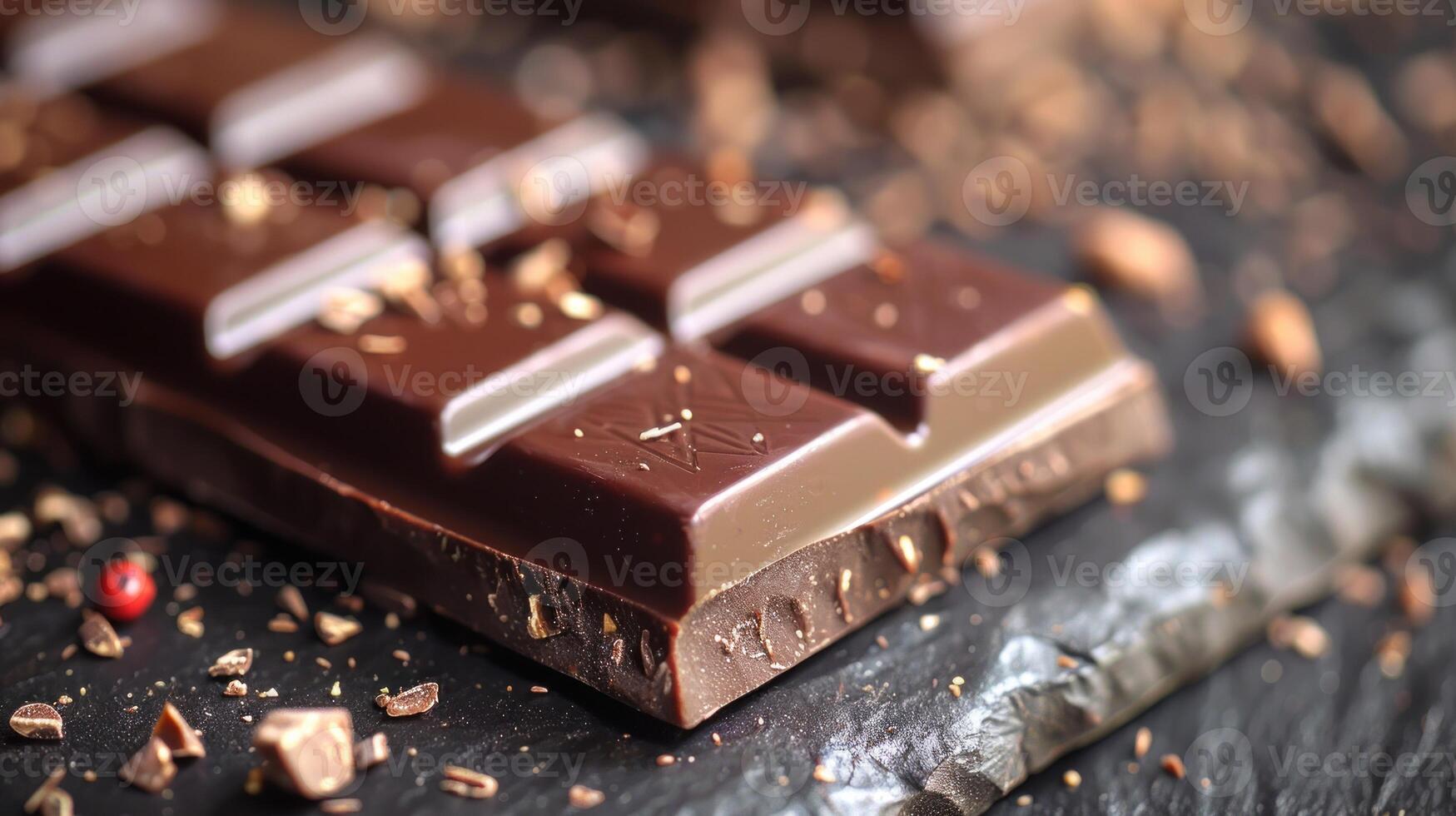 A close-up view of a dark chocolate bar with a smooth, rich texture photo