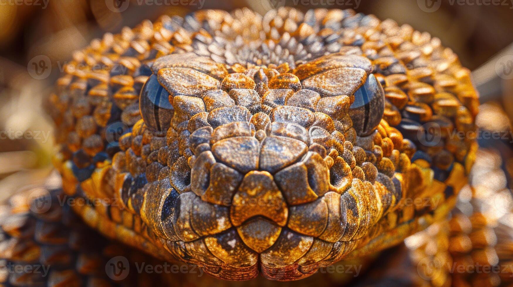 Close-up of a snakes head with intricate scales and mesmerizing eyes photo