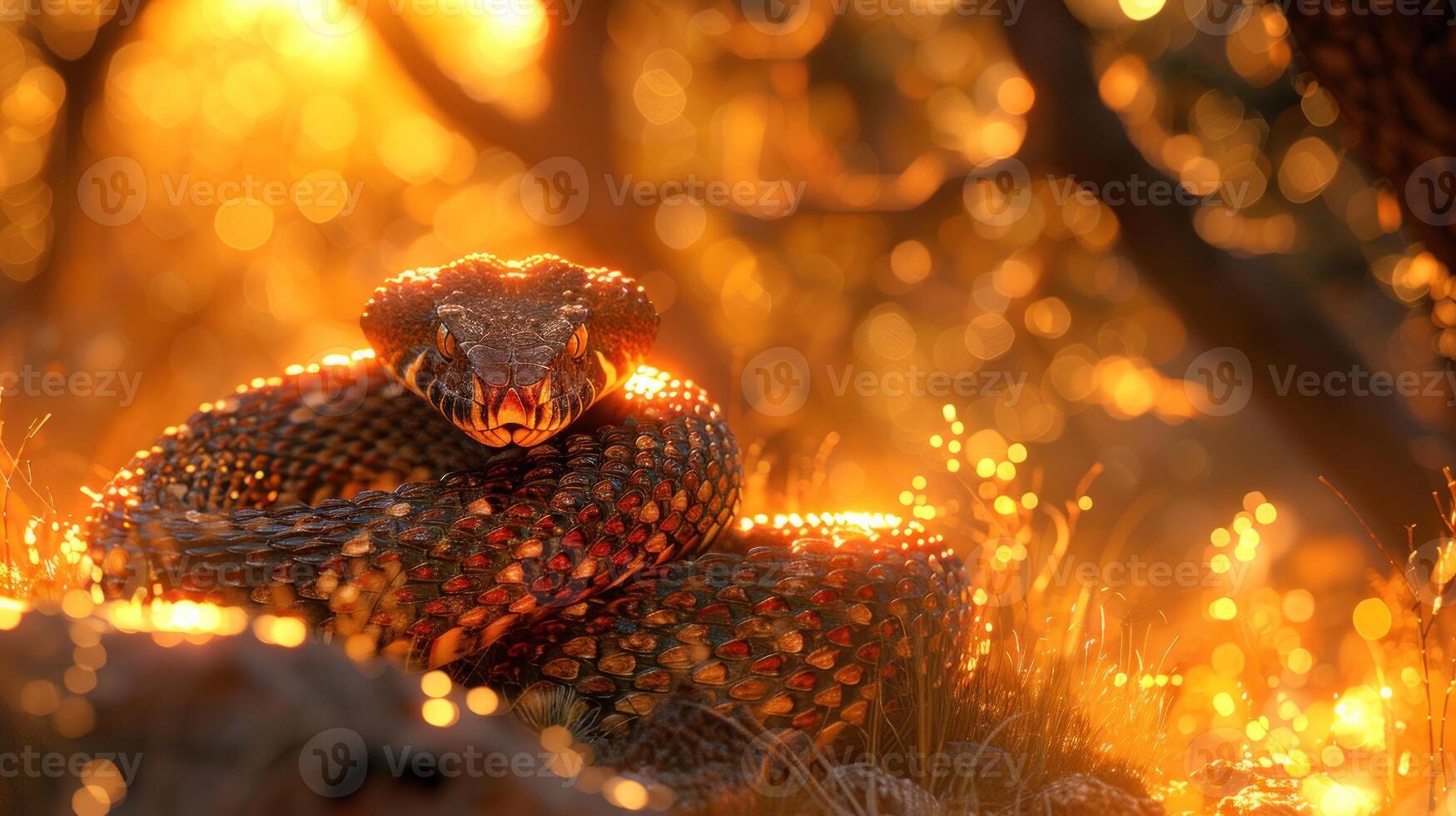 A snake basks in the warm glow of the setting sun photo