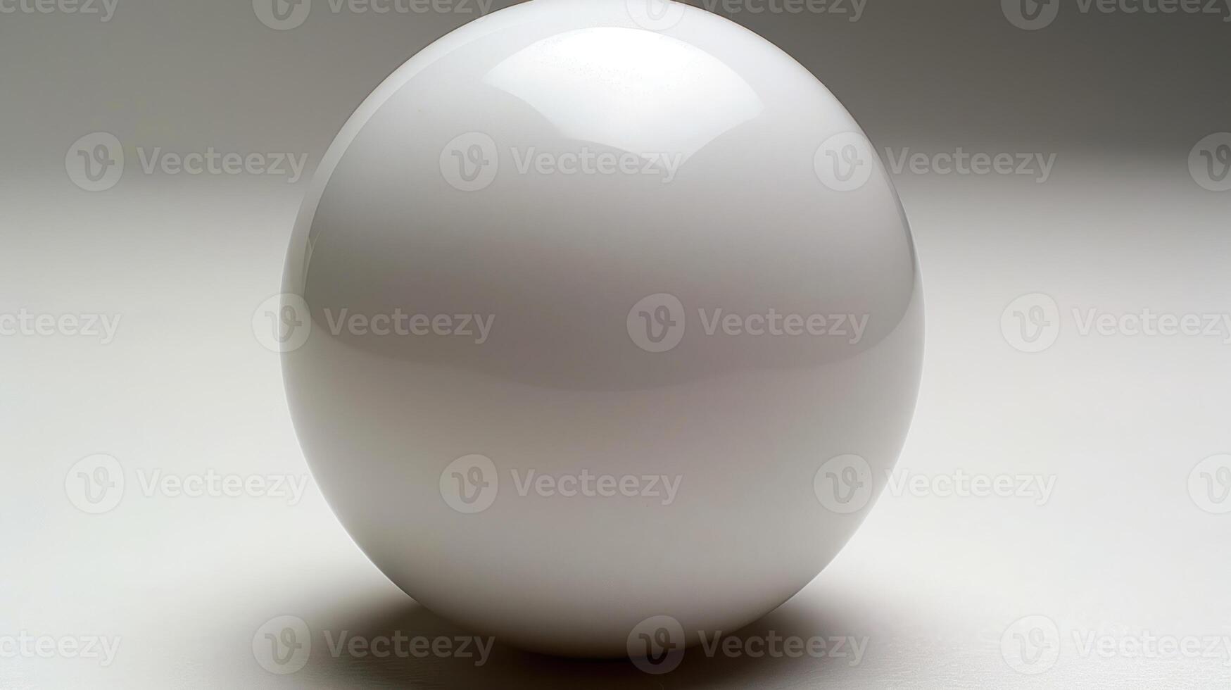 A white sphere with a smooth surface sits on a white background photo