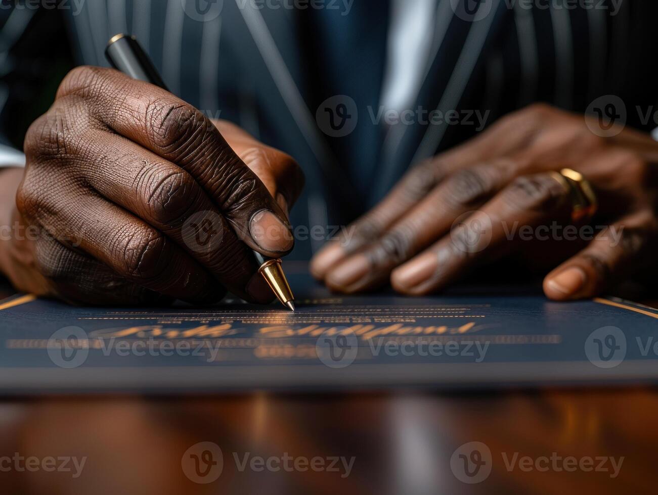 A close-up of a hand signing a document photo