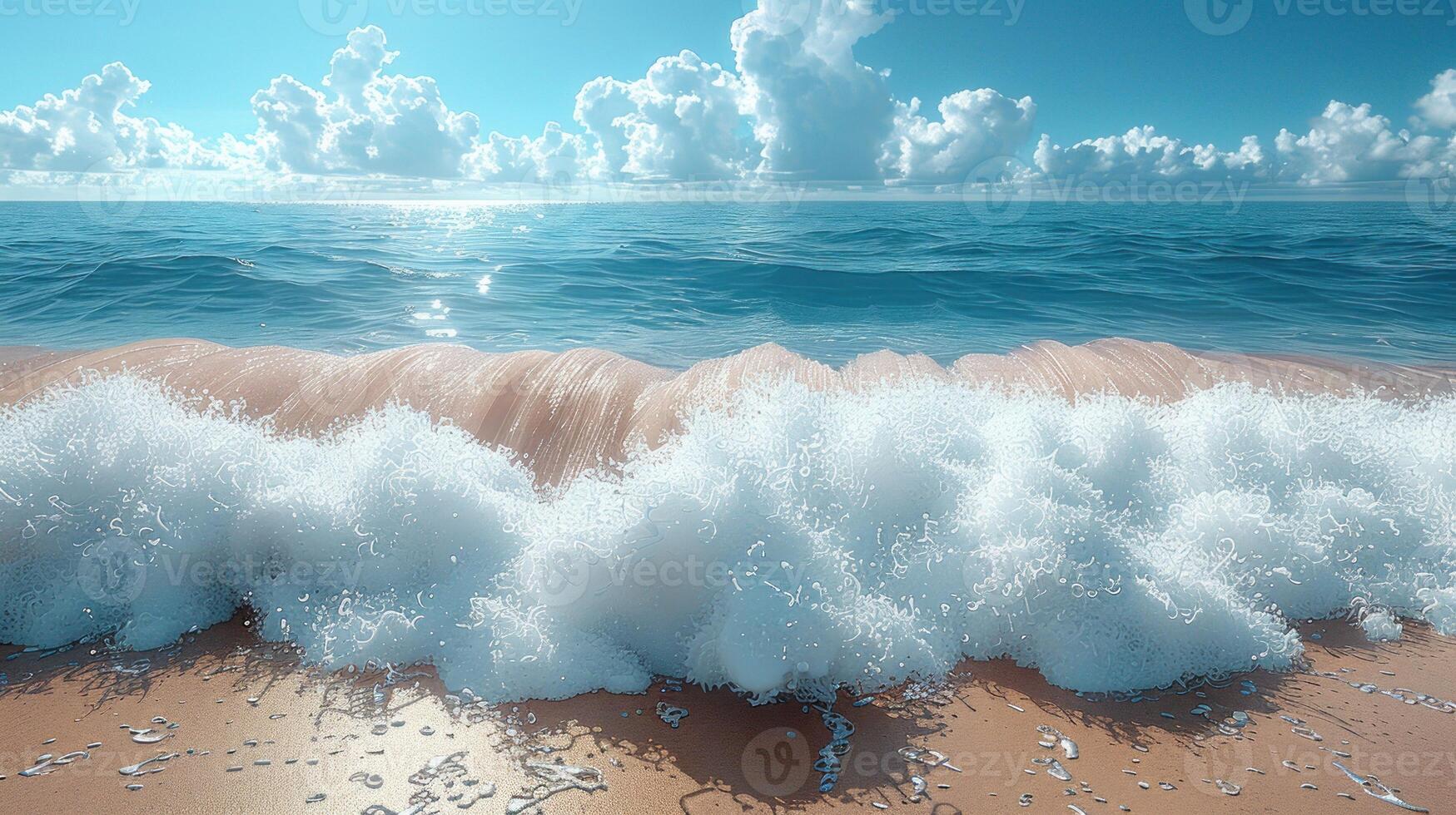 A close-up view of a wave crashing on the shore photo
