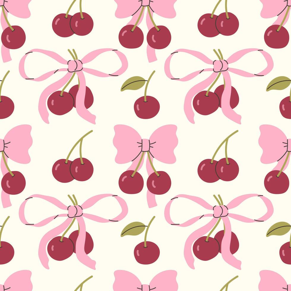 Pattern with cherries and bows on a light background vector