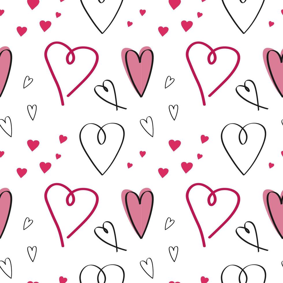 Seamless pattern with hearts. Hand drawn festive repeating background for Valentine day, congratulation, birthday. Design rapport for print, textile, wrapping, paper, postcard, banner, flyer vector