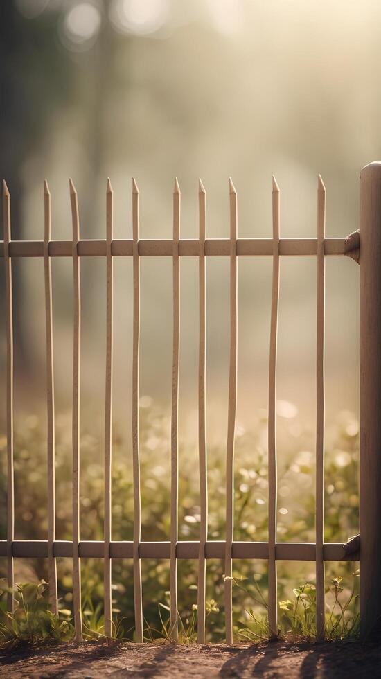 A vertical background features subtle shadows from a minimalist fence, with soft tones and open space for text. photo
