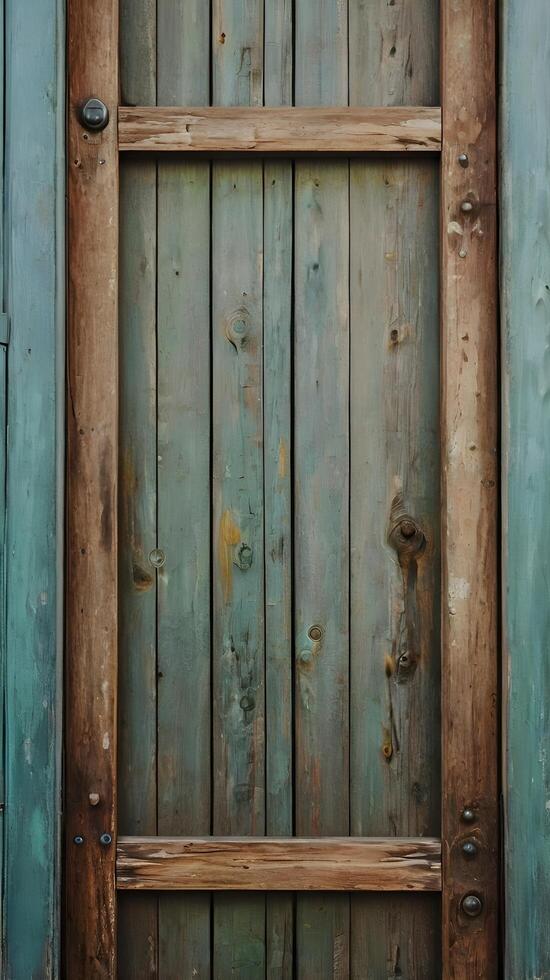 The detailed vertical image of a rustic wooden door frame showcases soft textures with generous negative space for copy. photo