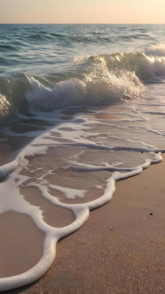 Close-up of vertical wave patterns on a quiet beach, featuring smooth textures and a clean background for text. photo