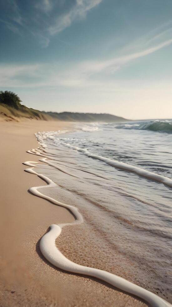 A close-up shot of quiet beach waves in vertical lines, with smooth textures and open spaces perfect for text placement. photo
