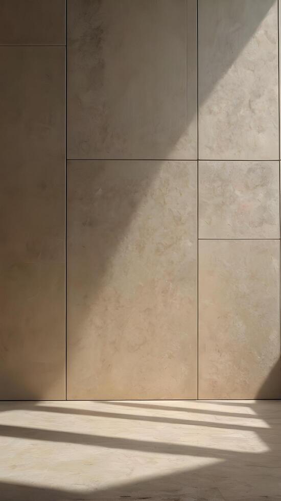 Abstract vertical background of soft shadows and light patterns on a neutral wall, with space for design elements. photo
