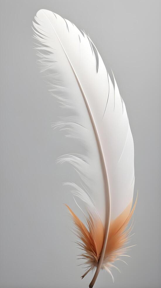 A serene vertical macro capture of finely detailed feathers, set against a plain background offering ample space for copy. photo