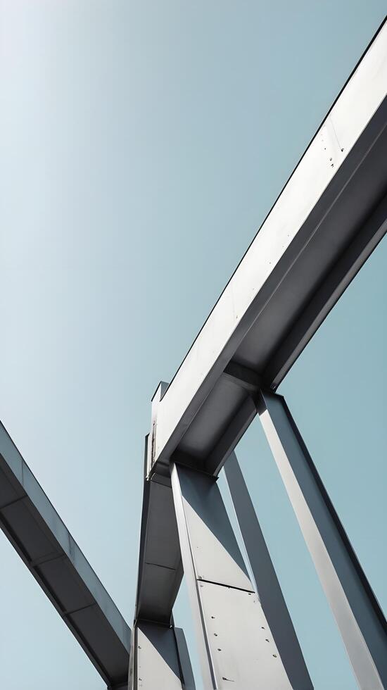 A vertical shot of polished steel beams with a minimalist aesthetic, offering crisp lines and plenty of room for copy placement. photo