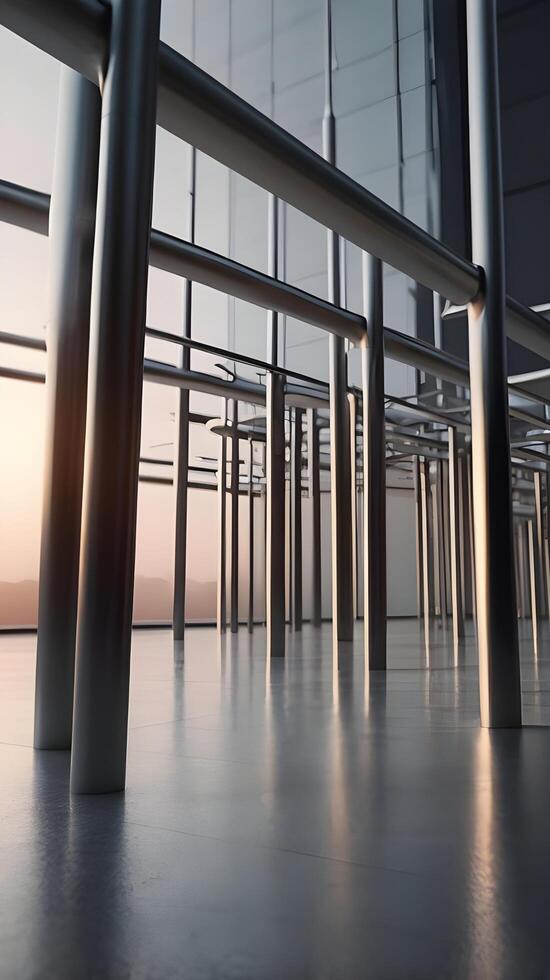 A vertical shot of sleek steel beams in a minimalist design, with clean lines and negative space for text overlays. photo