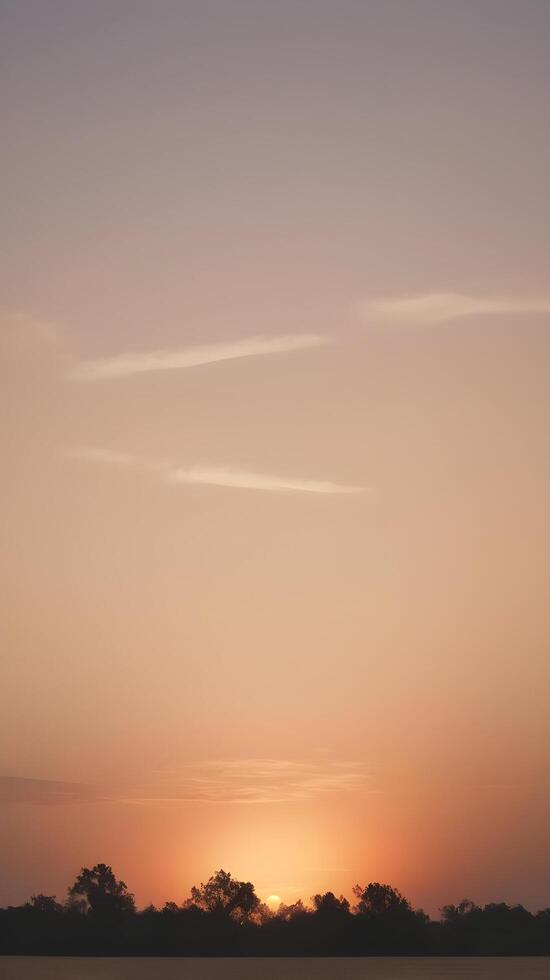 A vertical composition of a subtle sunset, with gentle warm tones transitioning into a smooth, empty sky for text placement. photo