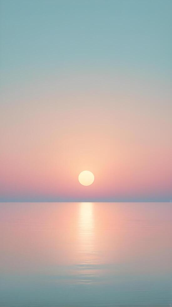 A tranquil vertical background of a pastel-colored sunrise over a quiet horizon, with blank space for text or designs. photo