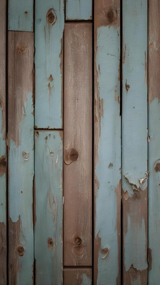 A detailed vertical shot of a weathered wooden shutter with chipped paint, providing texture and clear space for text. photo