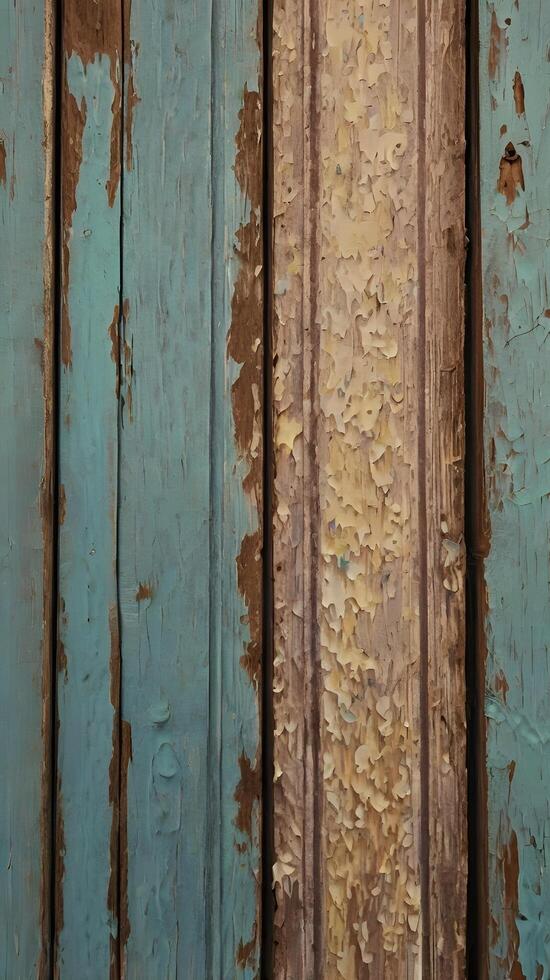 Close-up vertical shot of a weathered wooden shutter with peeling paint, providing textures and space for text overlays. photo