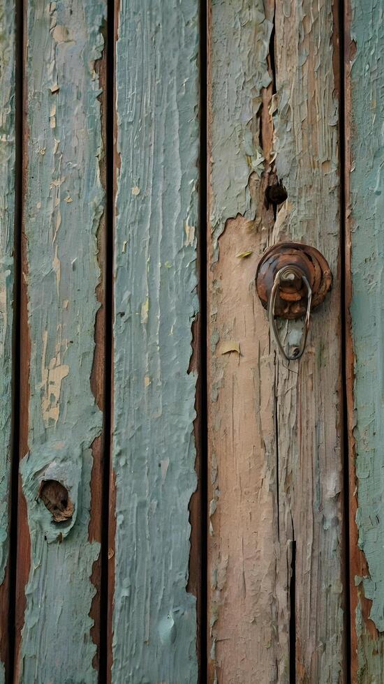 A vertical close-up of an old wooden shutter with peeling paint, offering rich textures and space for text placement. photo