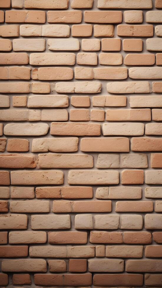 A high-detail vertical shot of a smooth brick wall in soft, neutral colors, providing an ideal background for text placement. photo