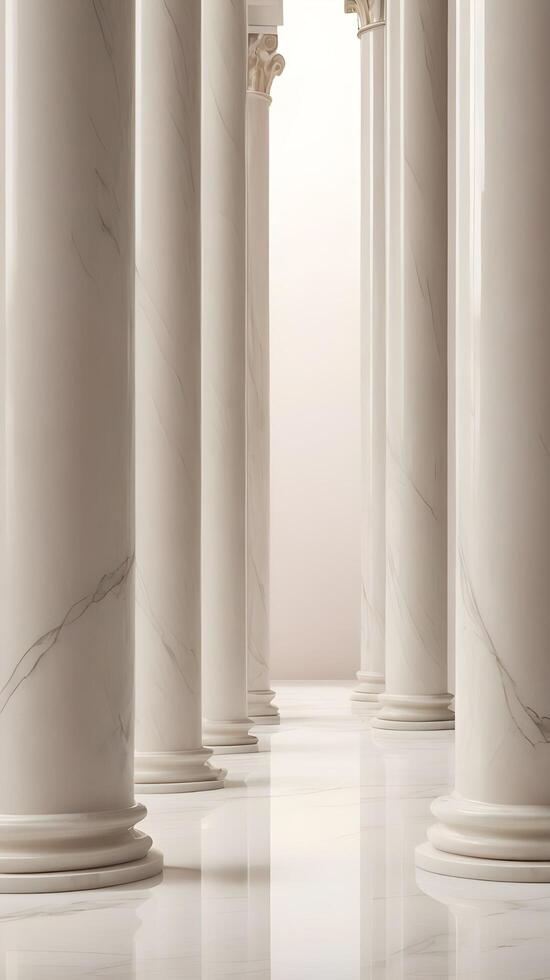 A vertical composition of smooth marble columns in neutral hues, with subtle reflections and plenty of room for text placement. photo