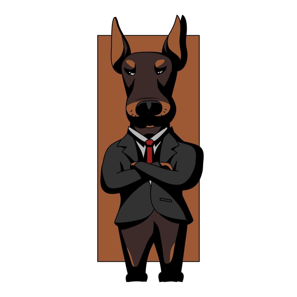 Doberman dog cartoon in business suit illustration vector