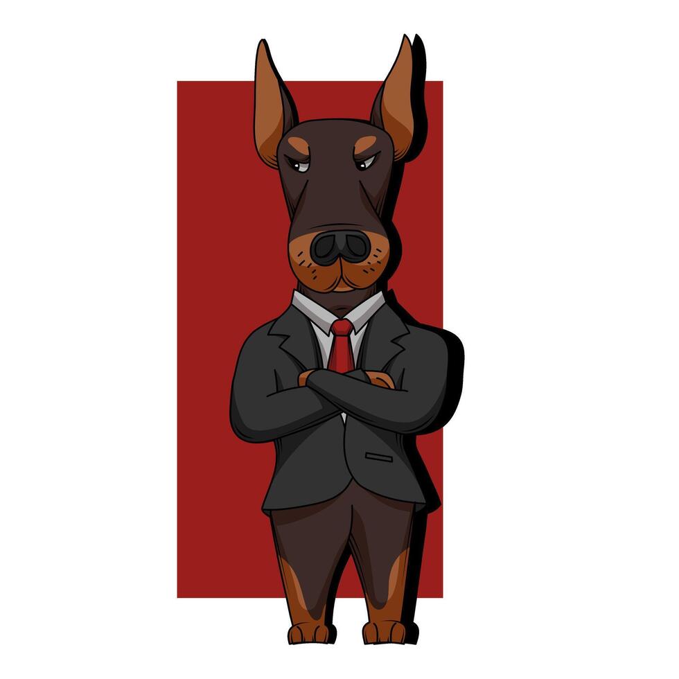 Doberman dog cartoon in business wearing suit illustration vector