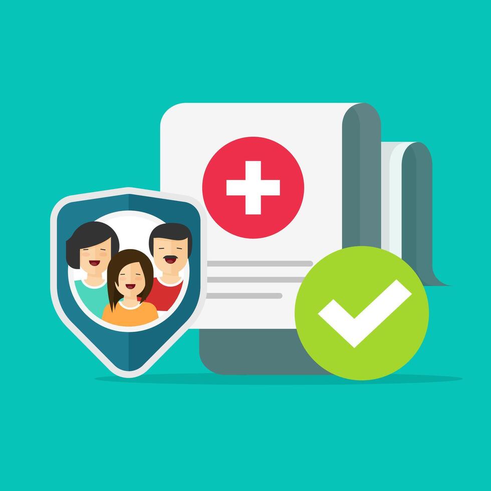 Family health insurance or medical life health care private protection guard shield flat icon sign, concept of household safety defence coverage symbol or help risk assistance vector