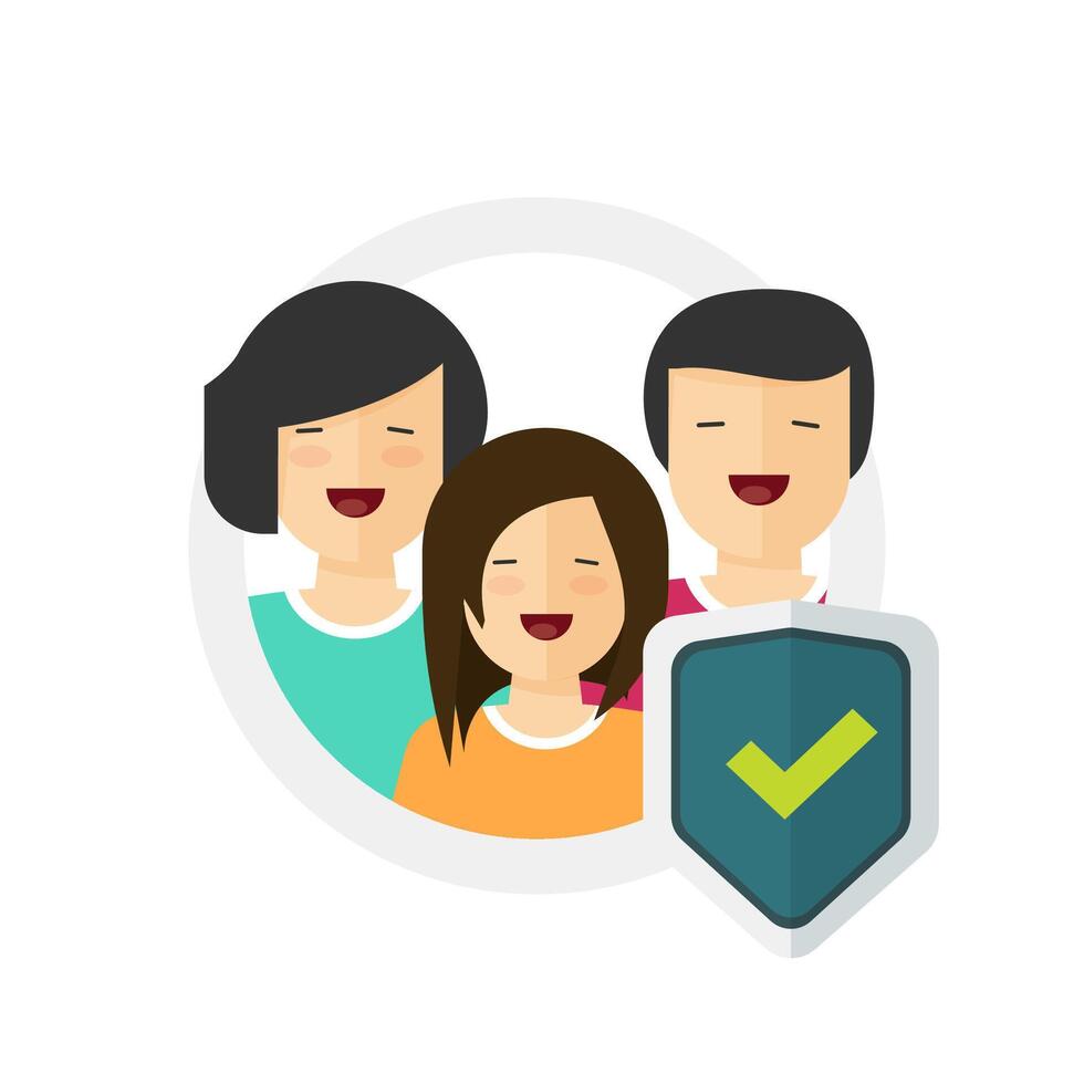 Family insurance or life care secure protection guard shield flat icon sign, concept of household private safety defence cover symbol or help risk assistance vector
