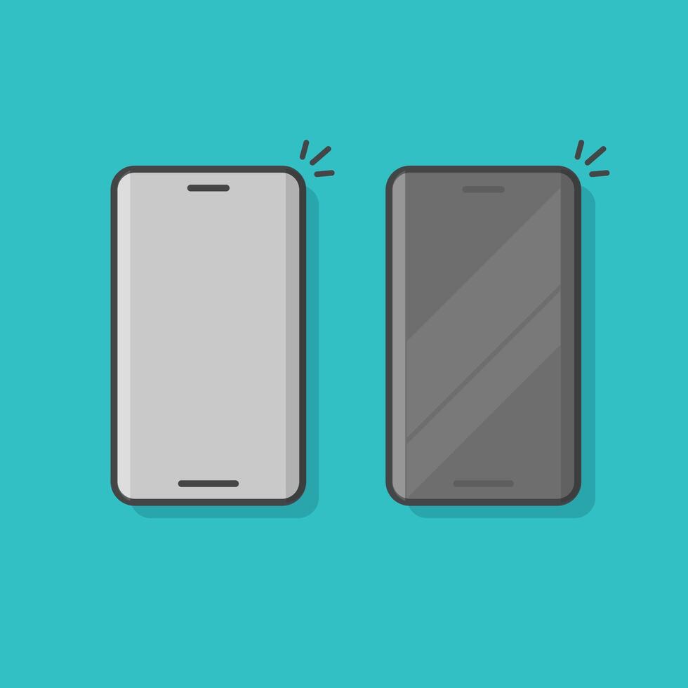 Mobile phone or smartphone icon line outline art flat style with empty blank screen for copy space isolated on color background clipart vector