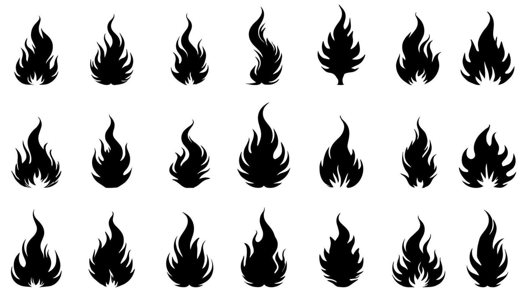 Silhouette symbols of fire and flames. Black icons for campfire flames in different shapes. vector
