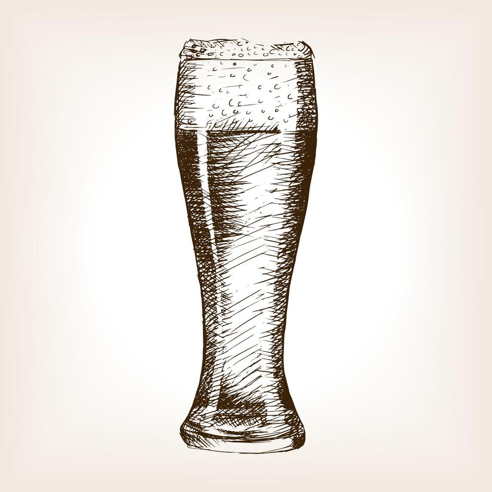 Glass of beer sketch style illustration. Old engraving imitation. Hand drawn sketch imitation vector