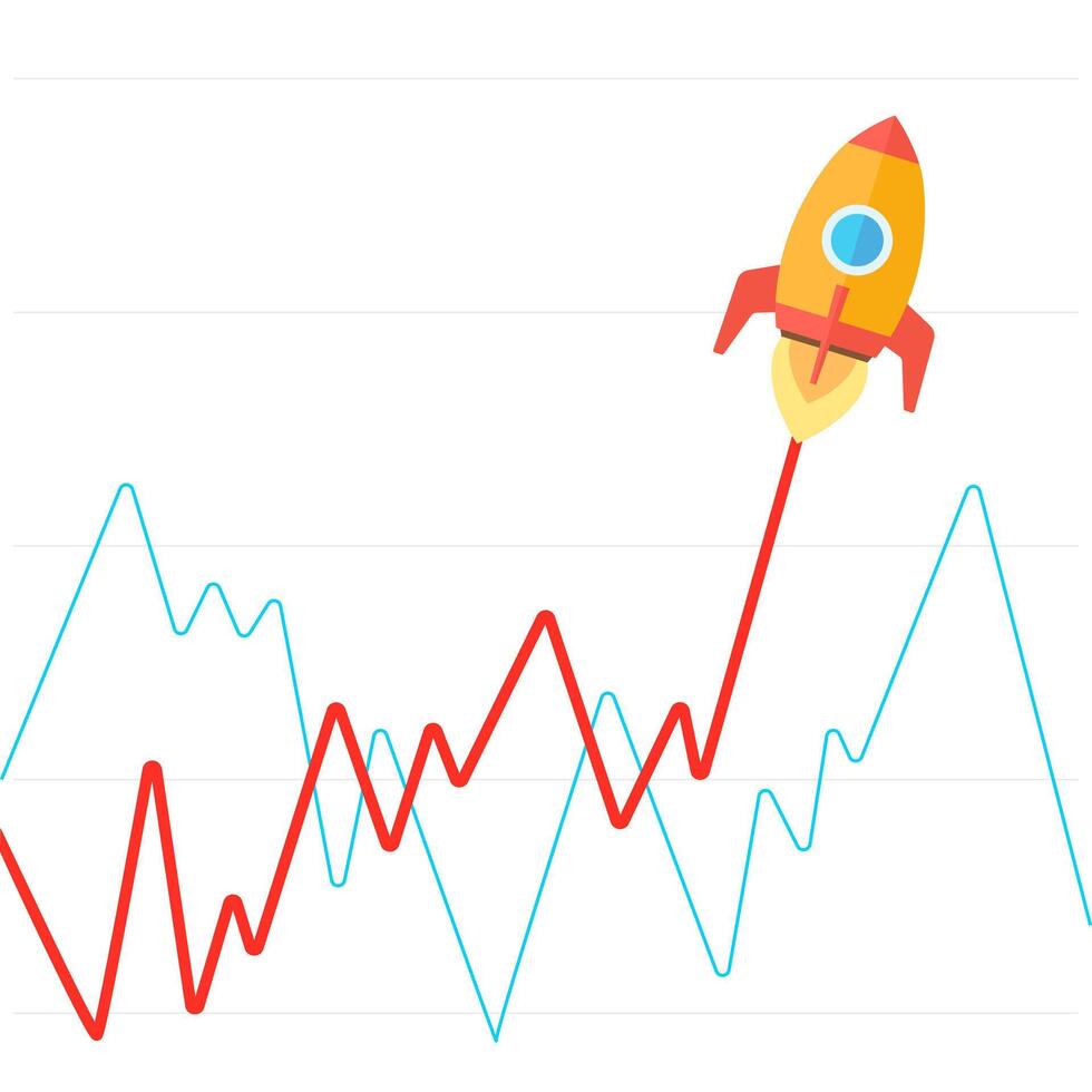 Income graph go up like rocket flat style illustration. Growing up as a rocket takes off metaphor vector