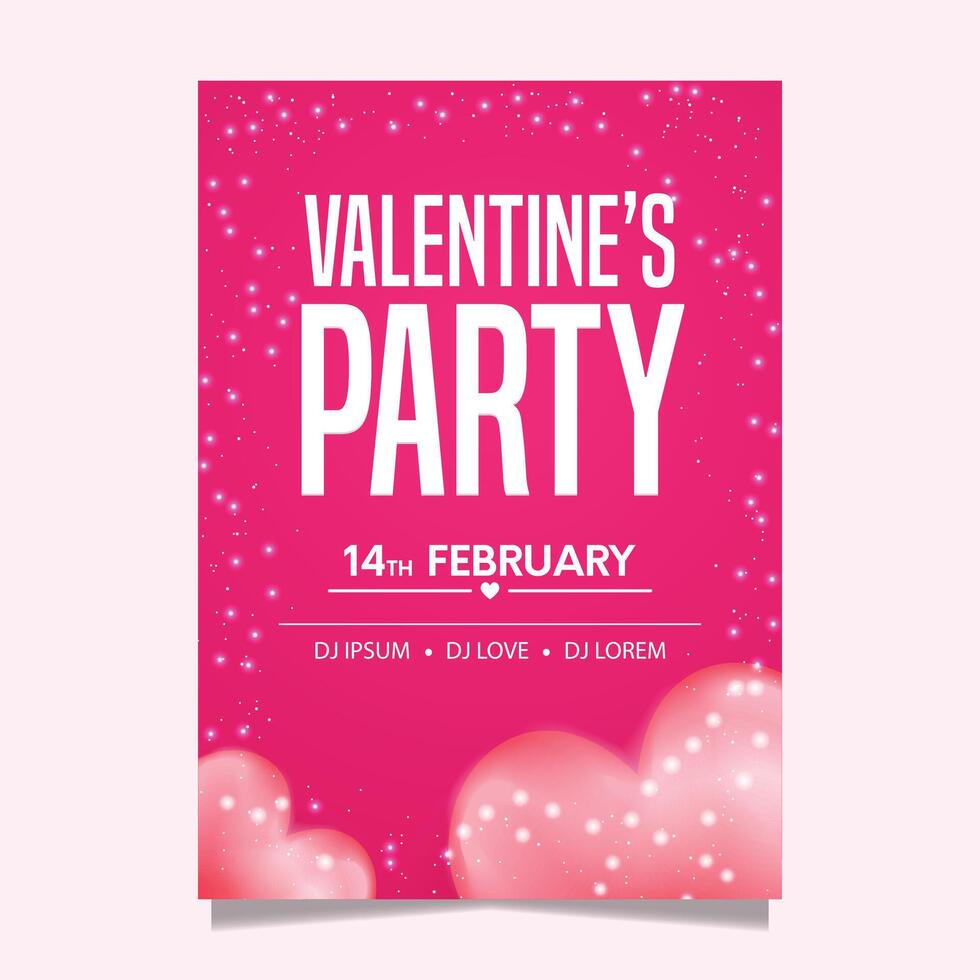 Red Valentines Day Party Night Poster. Modern Background design vector