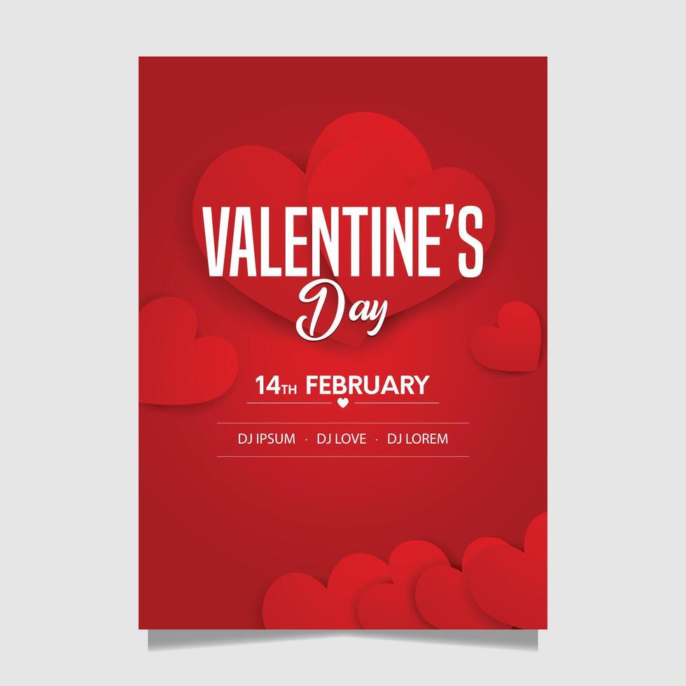 Red valentine's day vertical poster template vector