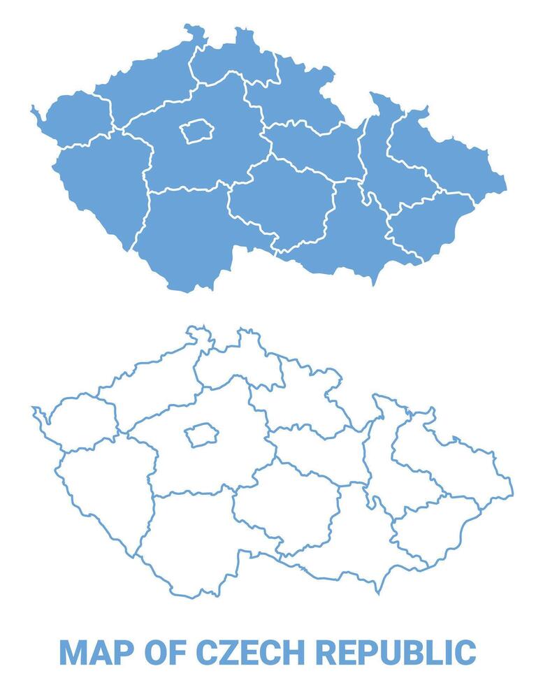 Czech Republic Blue map flat regions border outline illustration vector