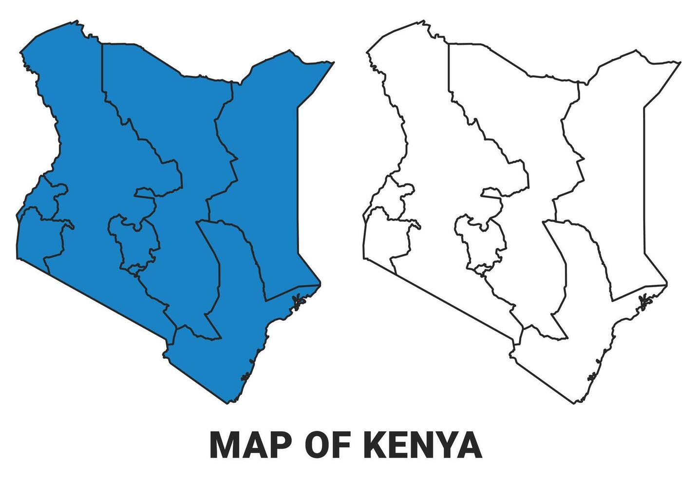 Kenya Blue detailed outline map border regions outline set vector