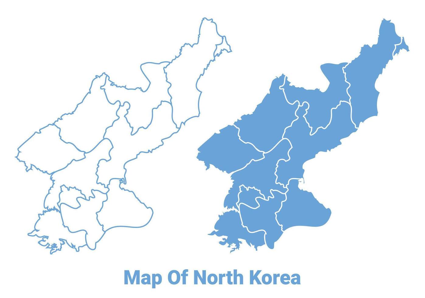 North Korea Blue map flat regions border outline illustration vector