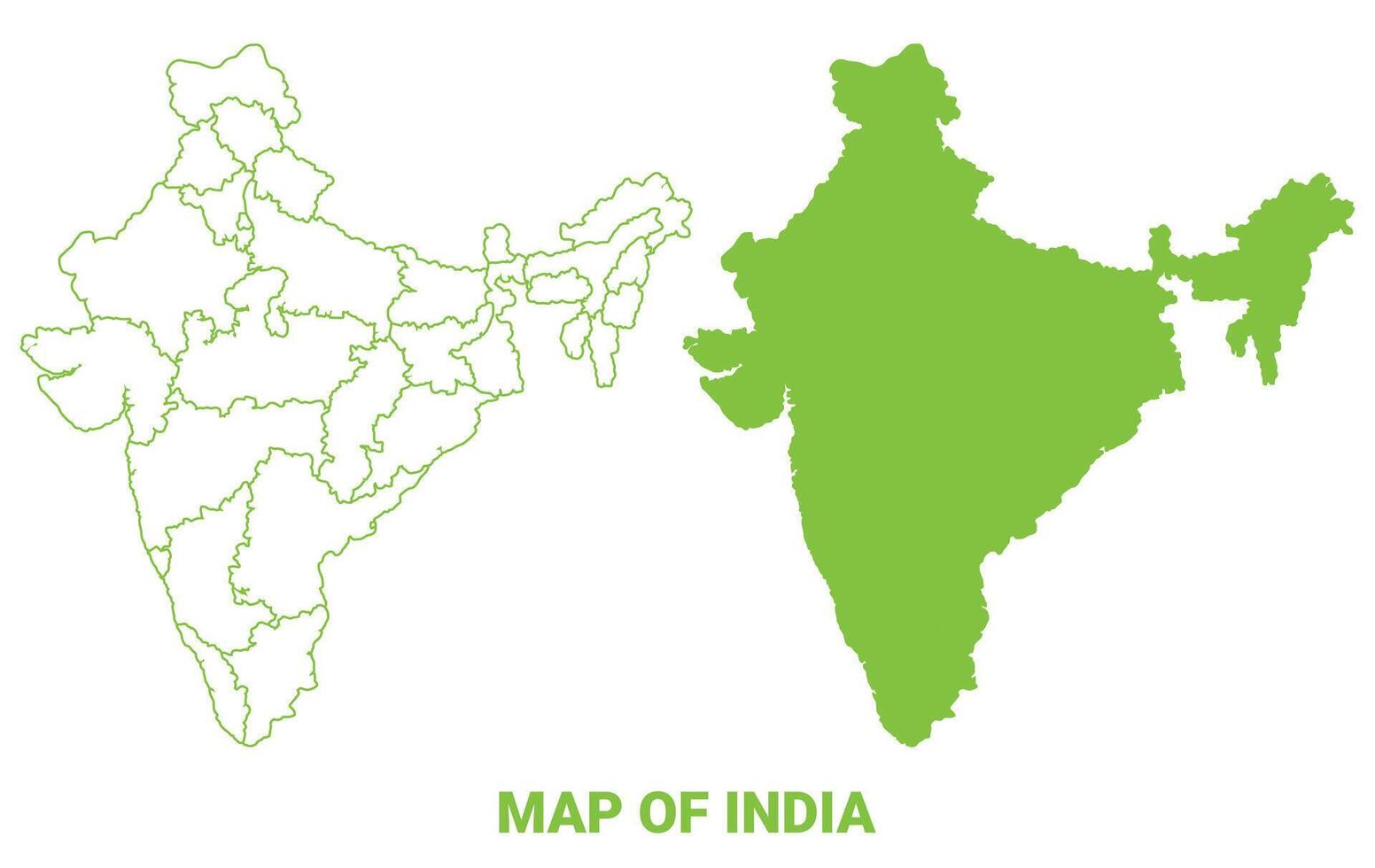 Green India map outline and flat illustration vector