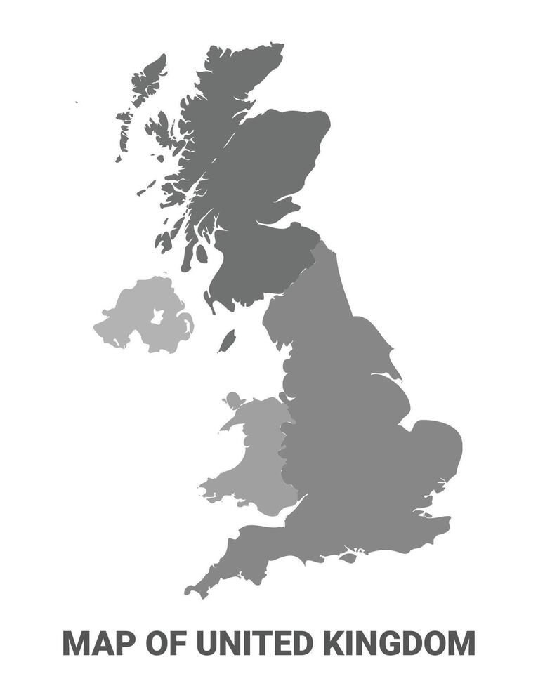 United Kingdom Greyscale political map simple flat illustration vector