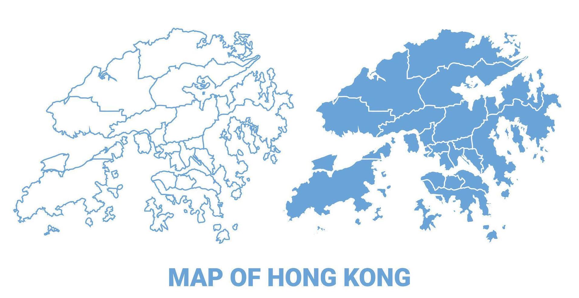 Hong Kong Blue map flat regions border outline illustration vector