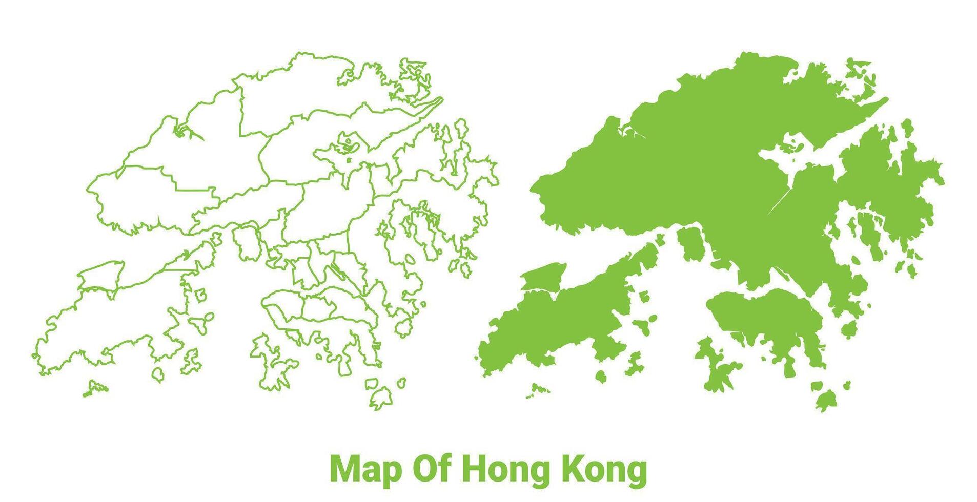 Green Hong Kong map outline and flat illustration vector