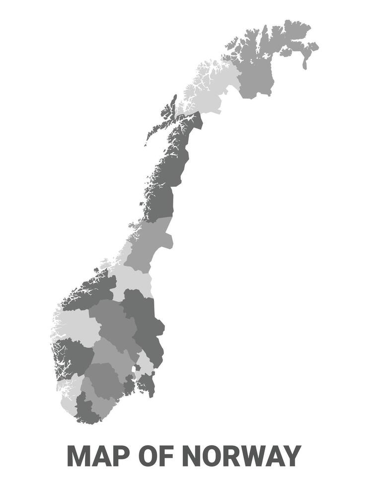 Norway Greyscale political map simple flat illustration vector