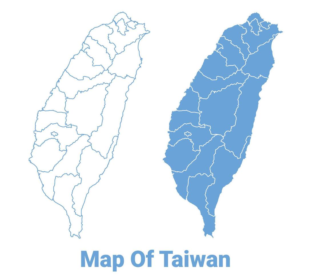 Taiwan Blue map flat regions border outline illustration vector
