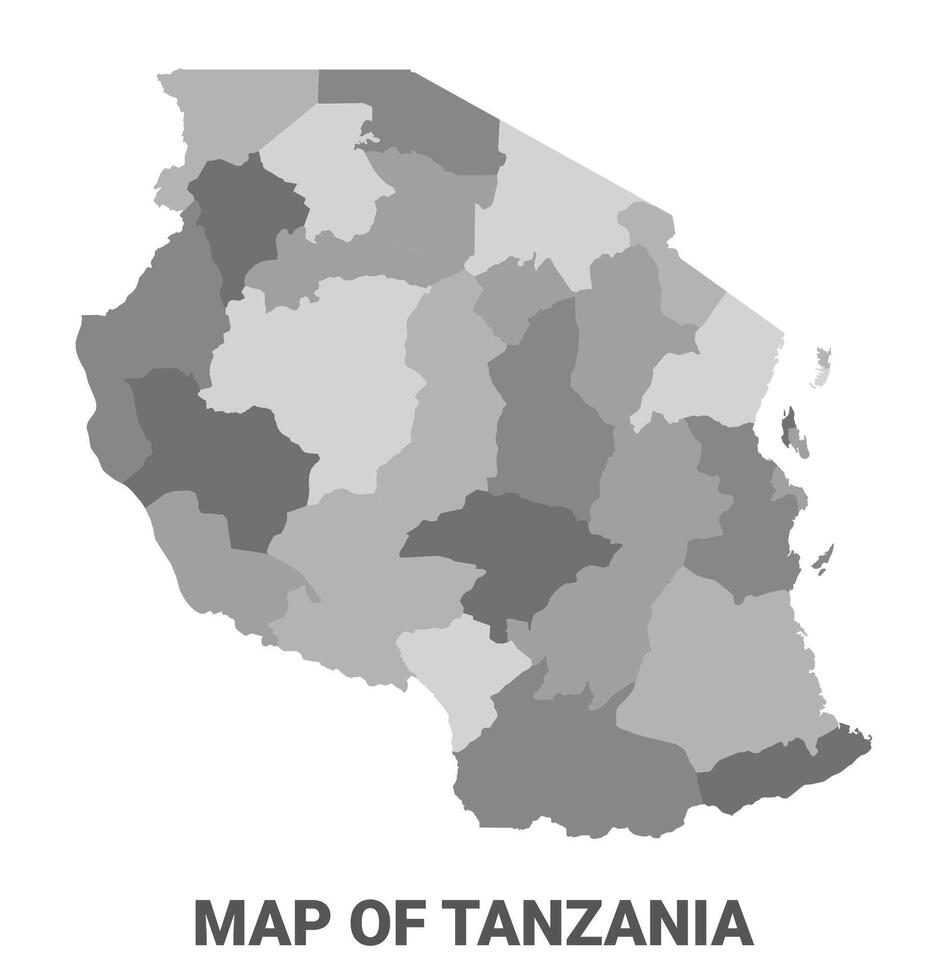 Tanzania Greyscale political map simple flat illustration vector