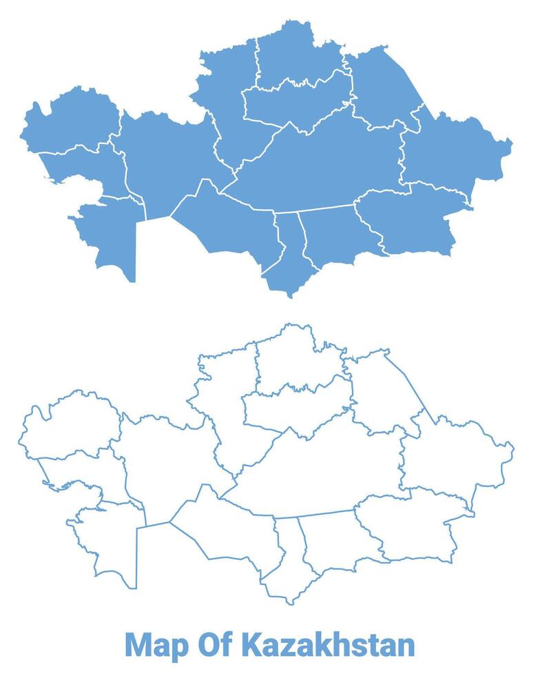 Kazakhstan Blue map flat regions border outline illustration vector