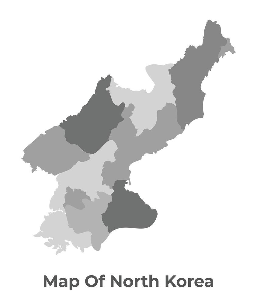 North Korea Greyscale political map simple flat illustration vector