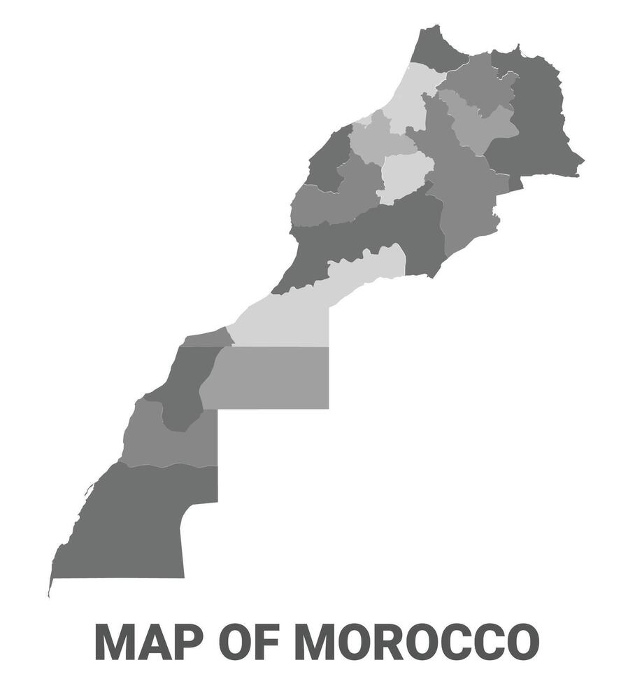 Morocco Greyscale political map simple flat illustration vector