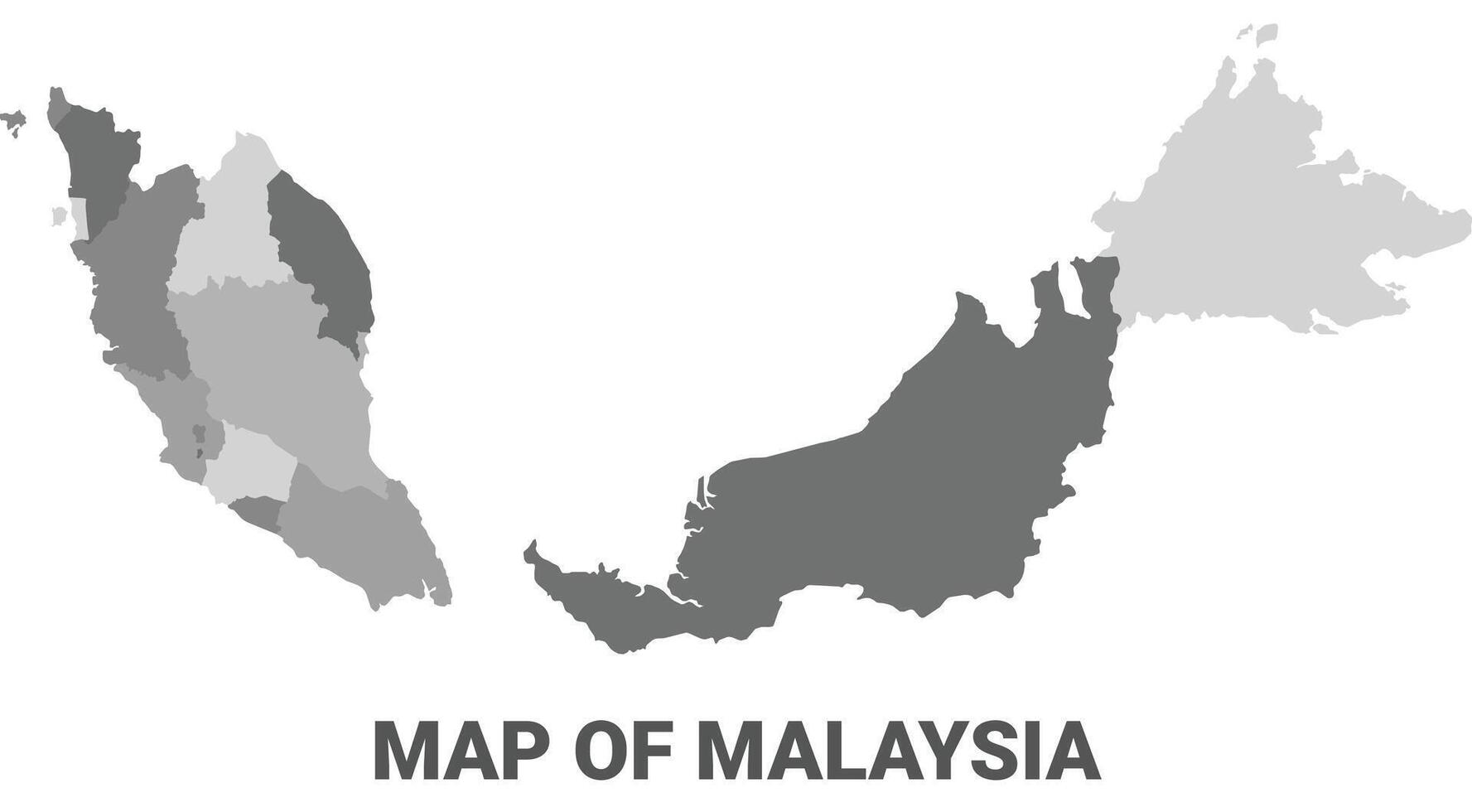 Malaysia Greyscale political map simple flat illustration vector